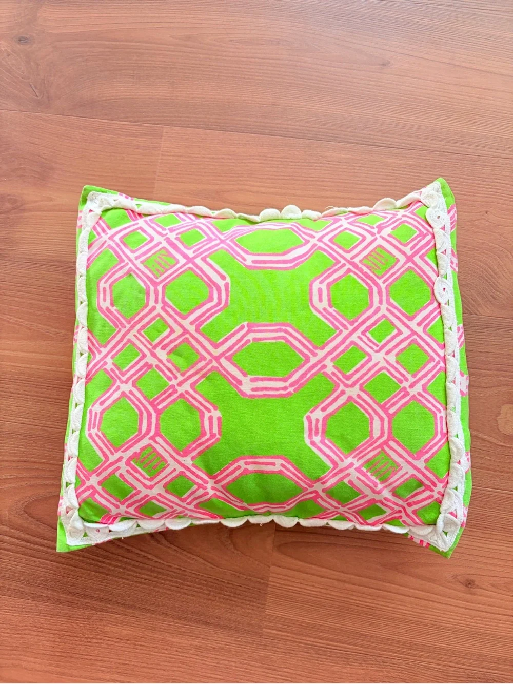 Lilly Pulitzer Pottery Barn Bright Green & Pink Geometric Throw Pillow